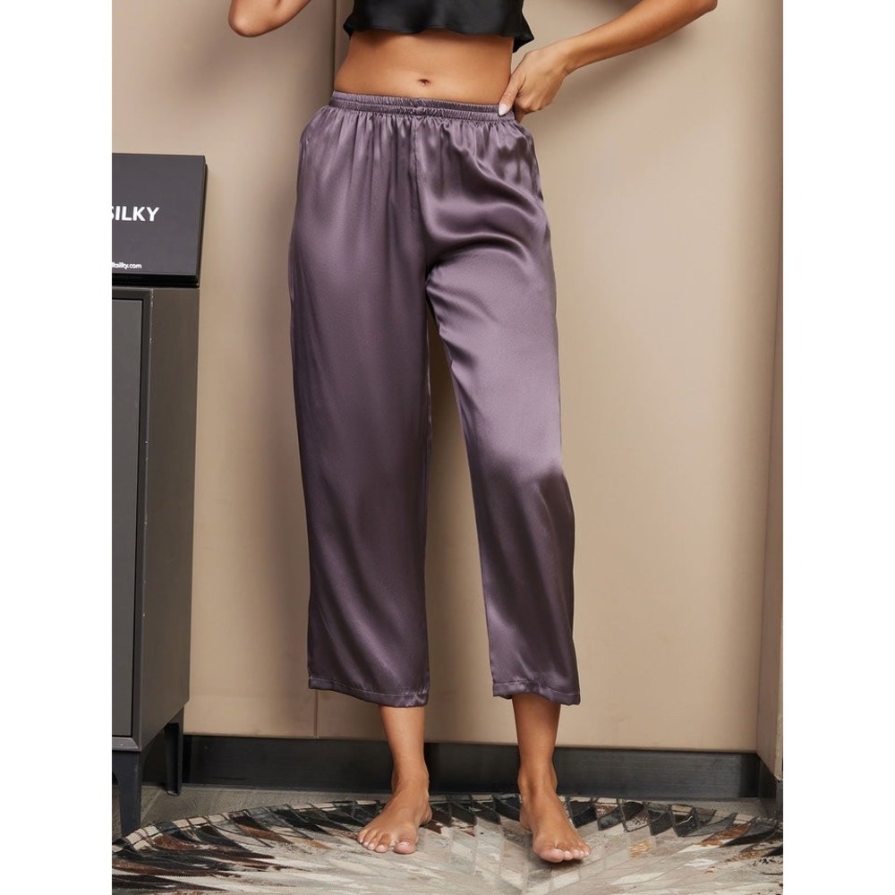 SilkSilky Womens 100% Silk Sleep Pants Purple Elastic Waist Pajama Bottoms XS